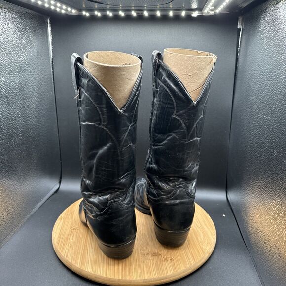 Tony Lama 5984 Men Size 8.5D Black Leather Classic Pull On Western Cowboy Boot - Picture 4 of 8